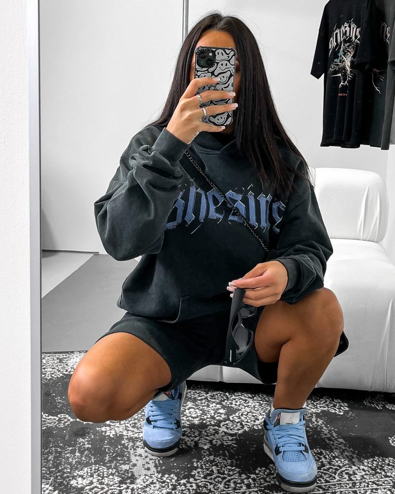 Oversized Old English Hoodie - Washed Black - 1
