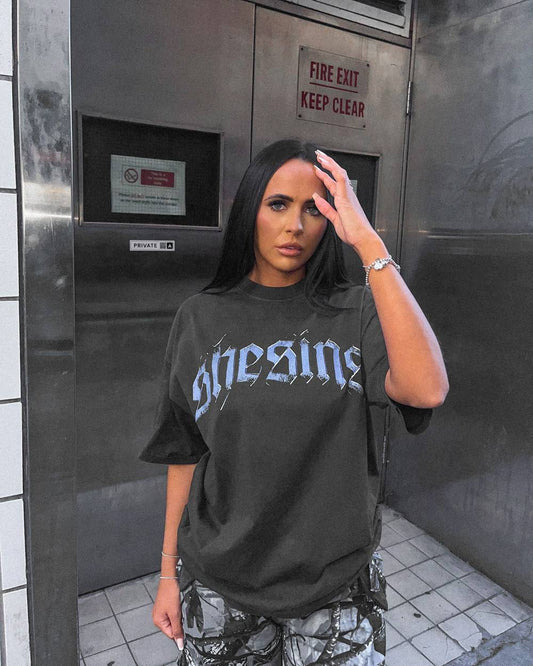 Old English Vintage Oversized Tee - Washed Black - 1